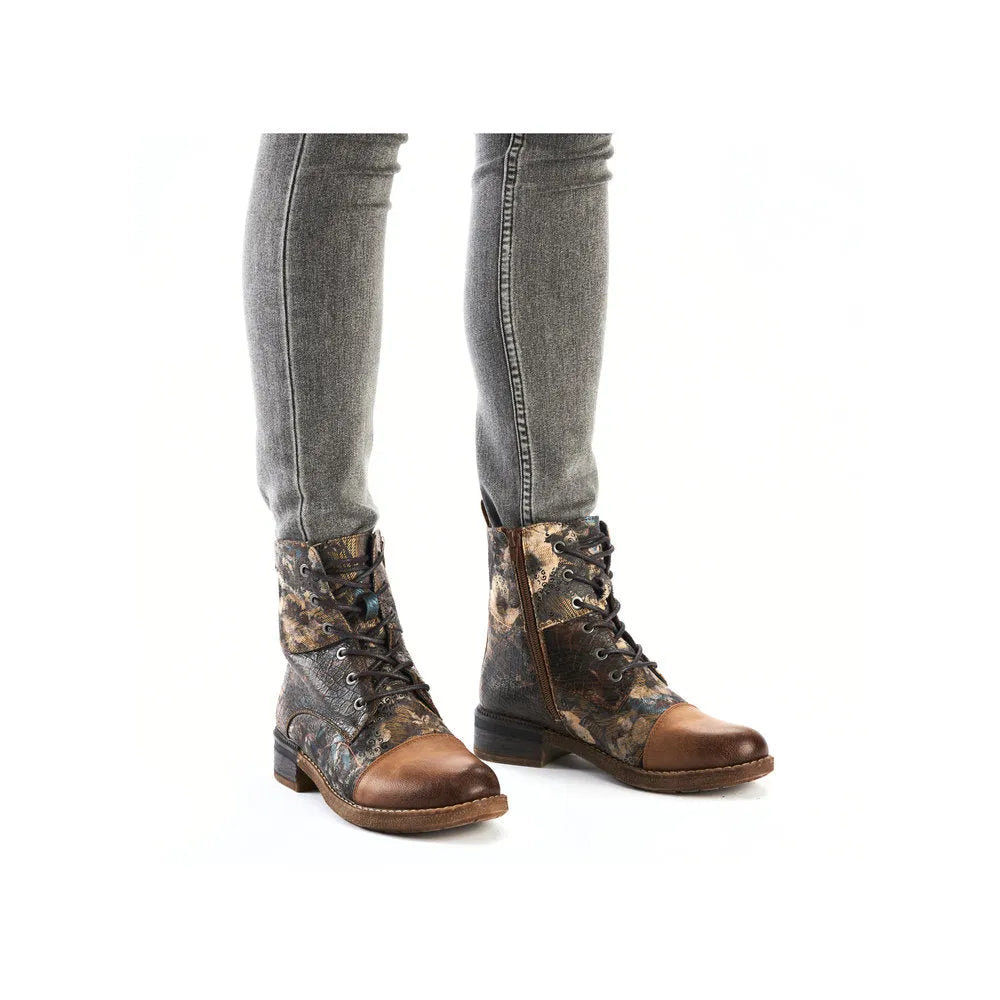 Rieker 94611-90 women's multi water-resistant ankle boots with lace-up and zipper, stylish and durable footwear.