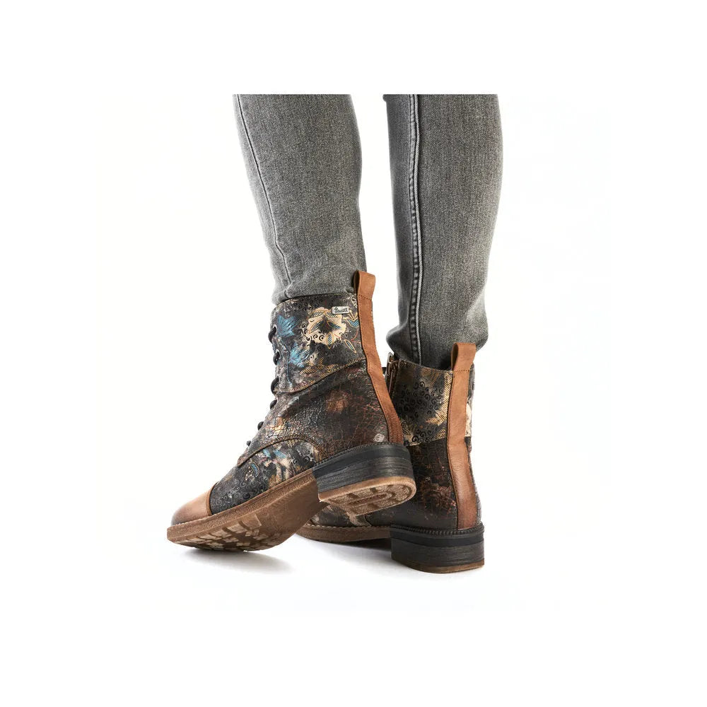 Rieker 94611-90 women's multi-colored water-resistant zip and lace ankle boots with rugged sole and stylish design.