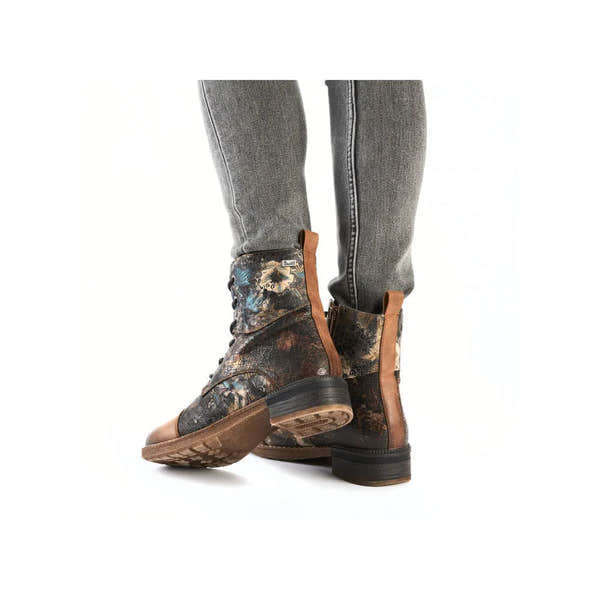 Rieker 94611-90 women's multi-colored water-resistant zip and lace ankle boots with rugged sole and stylish design.