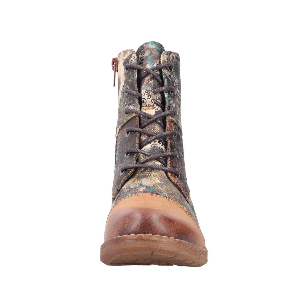 Rieker 94611-90 women's multi water-resistant ankle boots with lace-up and zipper closure, stylish design.