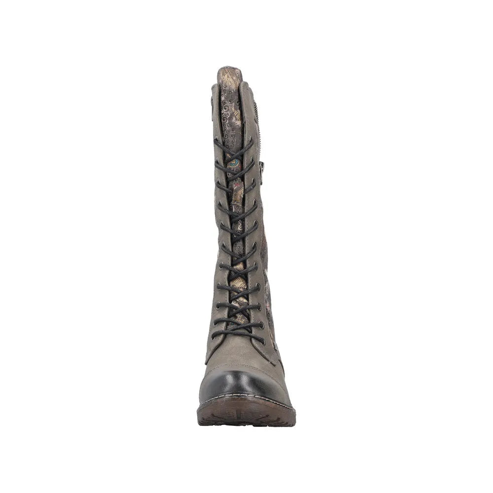 Rieker 94731-90 ladies' multi-water-resistant mid-calf boots with lace-up front and side zipper, stylish and durable footwear.