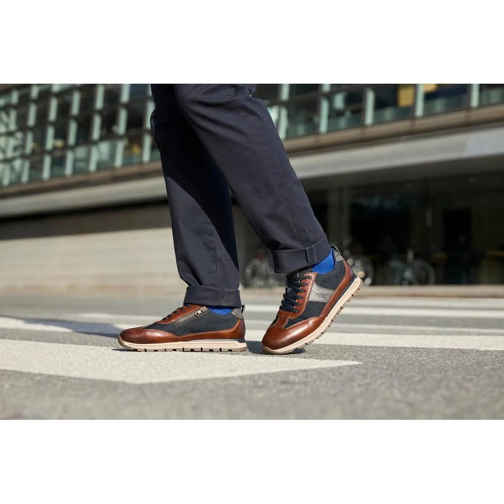 Rieker B0507-24 men's brown leather zip and lace trainers, stylish casual footwear with rugged sole and modern design.