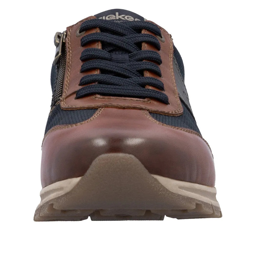 Rieker B0507-24 men's brown leather trainers with lace-up and zipper closure, sporty design, and cushioned sole.