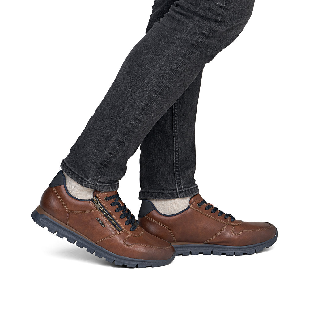 Rieker B0513-24 Mens Wide Brown Leather Zip & Lace Shoes