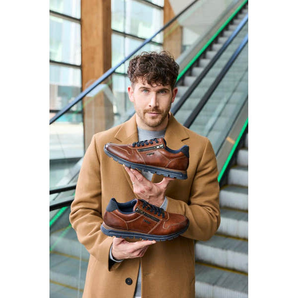 Rieker B0513-24 Mens Wide Brown Leather Zip & Lace Shoes