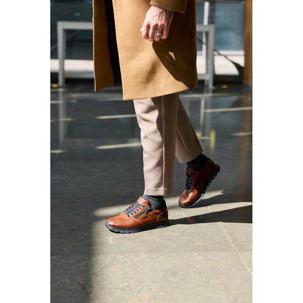 Rieker B0513-24 Mens Wide Brown Leather Zip & Lace Shoes
