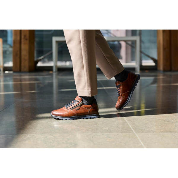 Rieker B0513-24 Mens Wide Brown Leather Zip & Lace Shoes