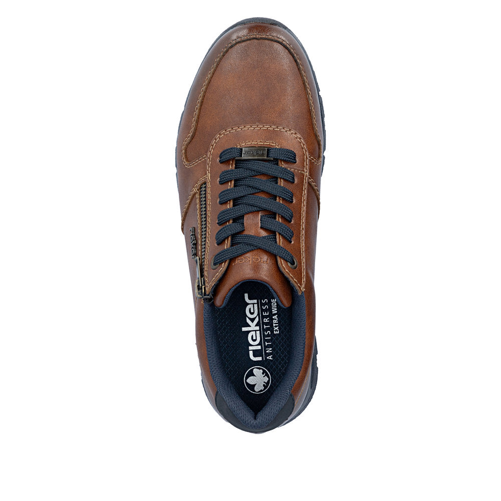 Rieker B0513-24 Mens Wide Brown Leather Zip & Lace Shoes