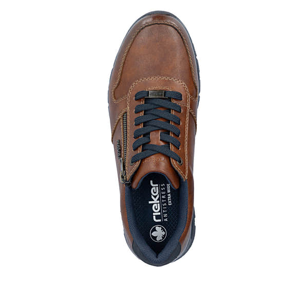 Rieker B0513-24 Mens Wide Brown Leather Zip & Lace Shoes