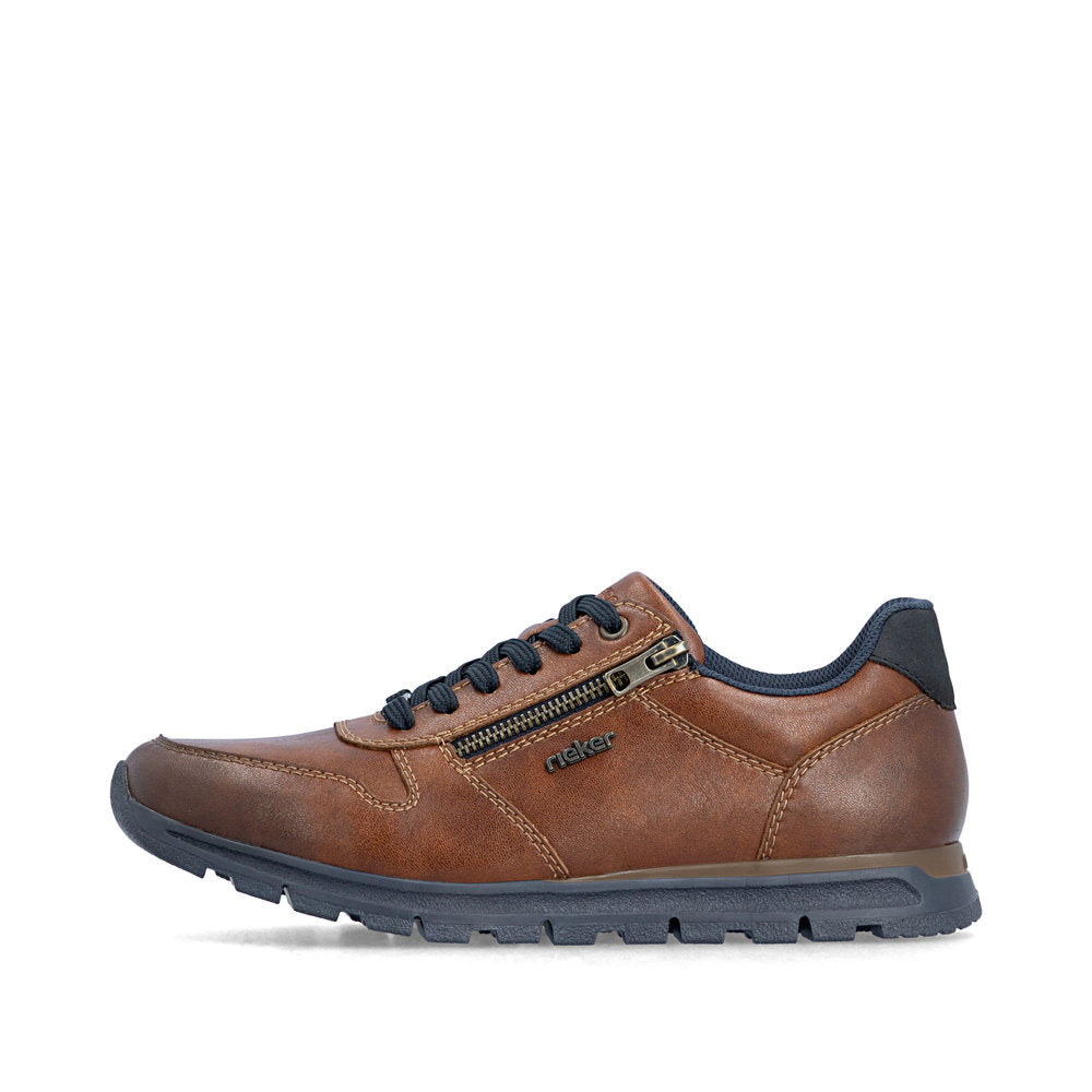 Rieker B0513-24 Mens Wide Brown Leather Zip & Lace Shoes