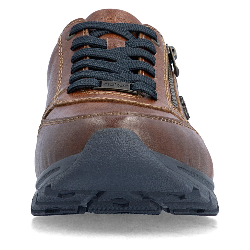 Rieker B0513-24 Mens Wide Brown Leather Zip & Lace Shoes