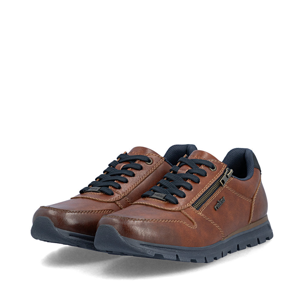 Rieker B0513-24 Mens Wide Brown Leather Zip & Lace Shoes