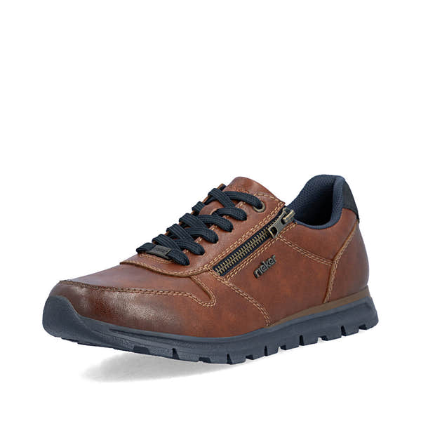 Rieker B0513-24 Mens Wide Brown Leather Zip & Lace Shoes