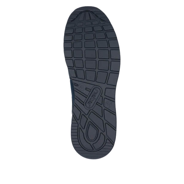Rieker B1053-14 men's blue slip-on shoes with textured rubber outsole and casual design.