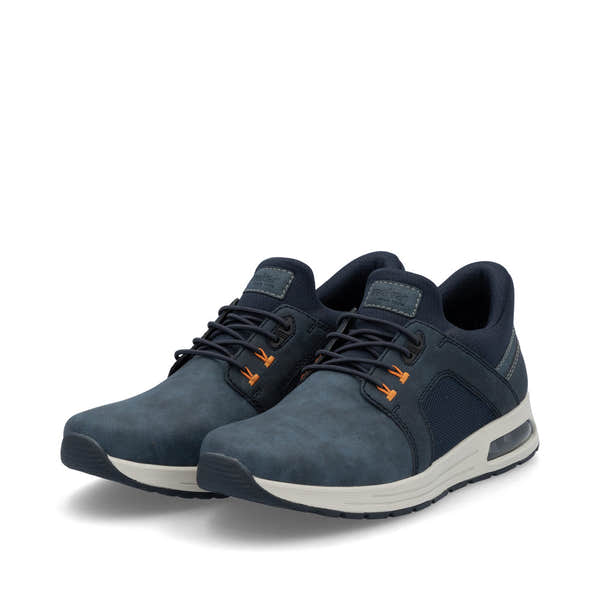 Rieker B1053-14 men's blue slip-on sneakers with cushioned sole and ergonomic design.