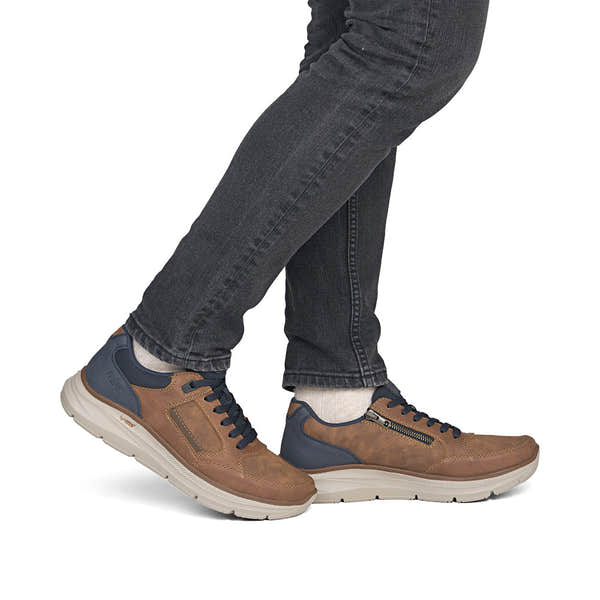 Rieker B1801-24 Mens Wide Brown/Navy Zip & Lace Shoes
