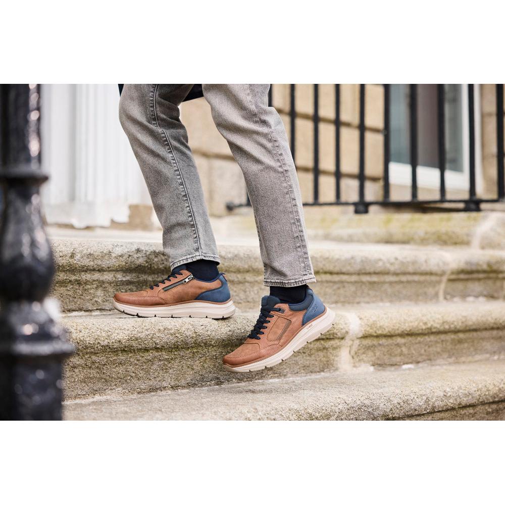 Rieker B1801-24 Mens Wide Brown/Navy Zip & Lace Shoes