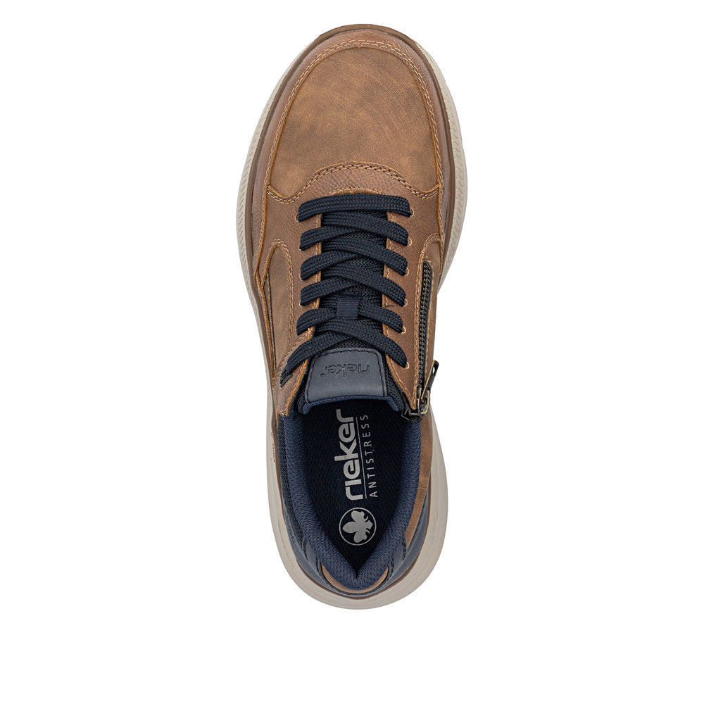 Rieker B1801-24 Mens Wide Brown/Navy Zip & Lace Shoes