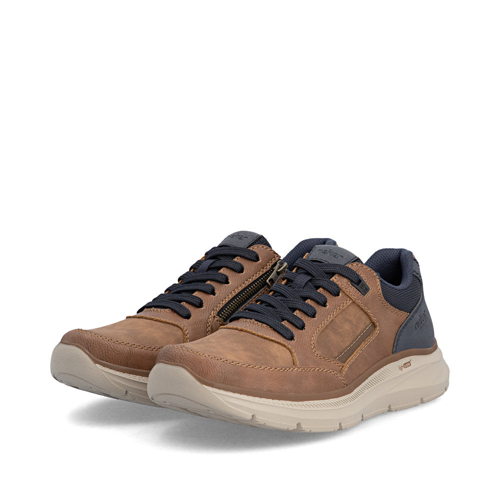 Rieker B1801-24 Mens Wide Brown/Navy Zip & Lace Shoes