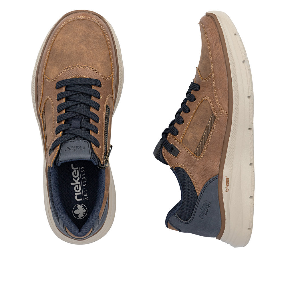 Rieker B1801-24 Mens Wide Brown/Navy Zip & Lace Shoes