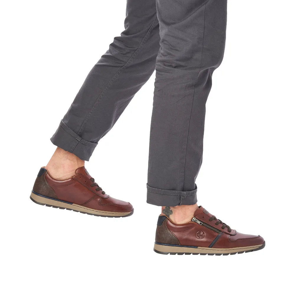 Rieker B2112-25 Mens Brown Leather Zip & Lace Shoes-elevate your sole