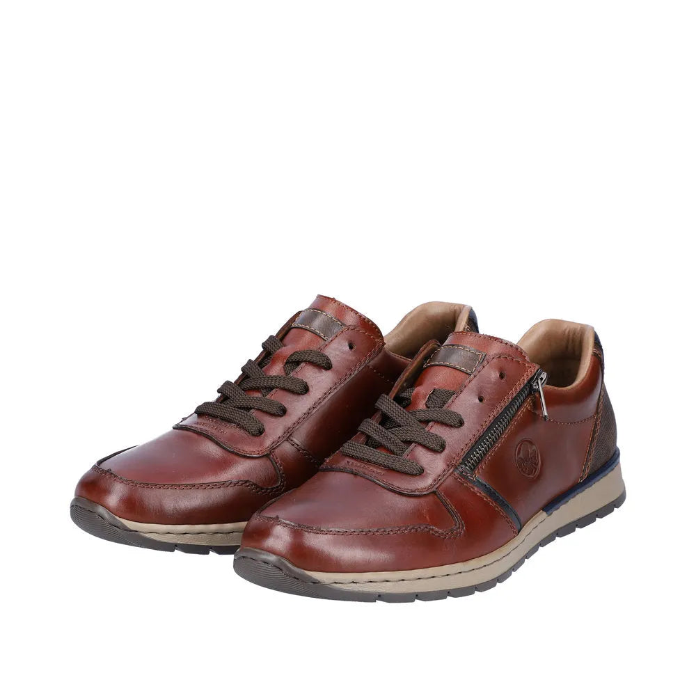 Rieker B2112-25 Mens Brown Leather Zip & Lace Shoes-elevate your sole