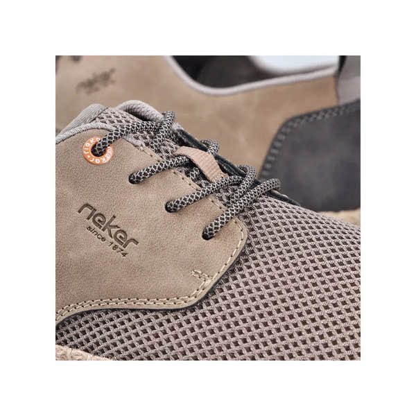 Rieker B2648-64 men's wide beige textile lace-up shoes with mesh and synthetic upper, comfortable casual footwear.