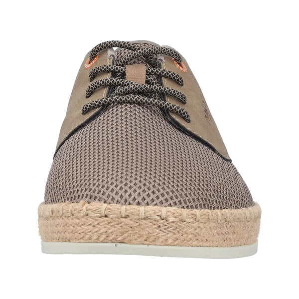 Rieker B2648-64 men's wide beige textile lace-up shoes with mesh front and espadrille sole.