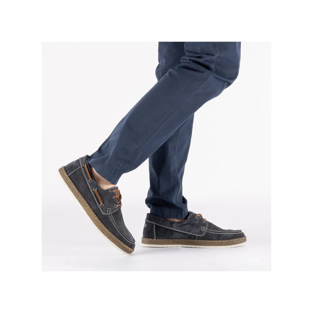 Rieker B5220-14 men's wide fit kobalt blue suede lace-up shoes with rubber soles, stylish and comfortable footwear.