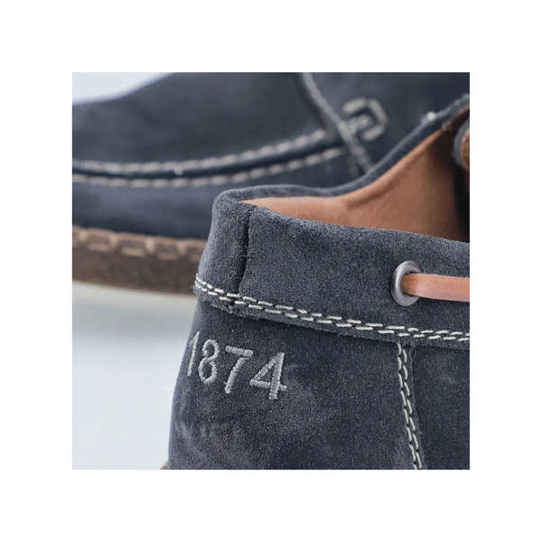 Rieker B5220-14 men's wide fit kobalt blue suede lace-up shoes with stitching and embossed year 1874 detail.