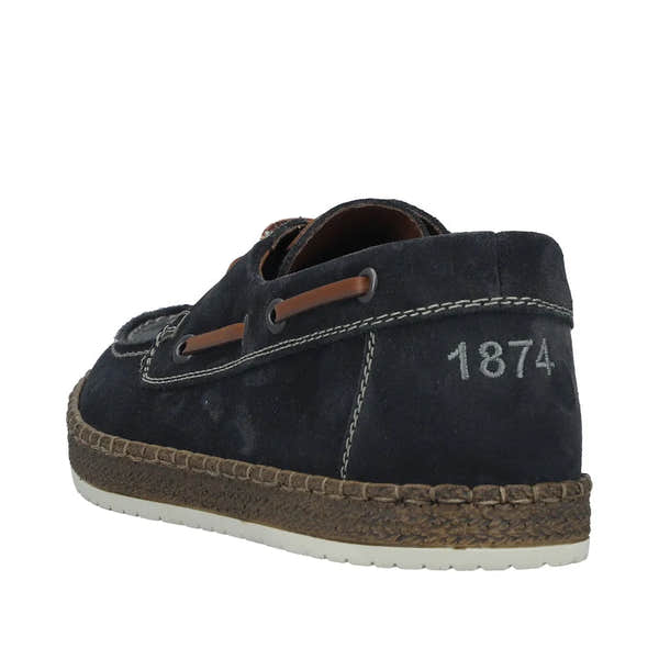 Rieker B5220-14 men's wide fit blue suede lace-up shoes with contrast stitching and embroidered "1874" detail.