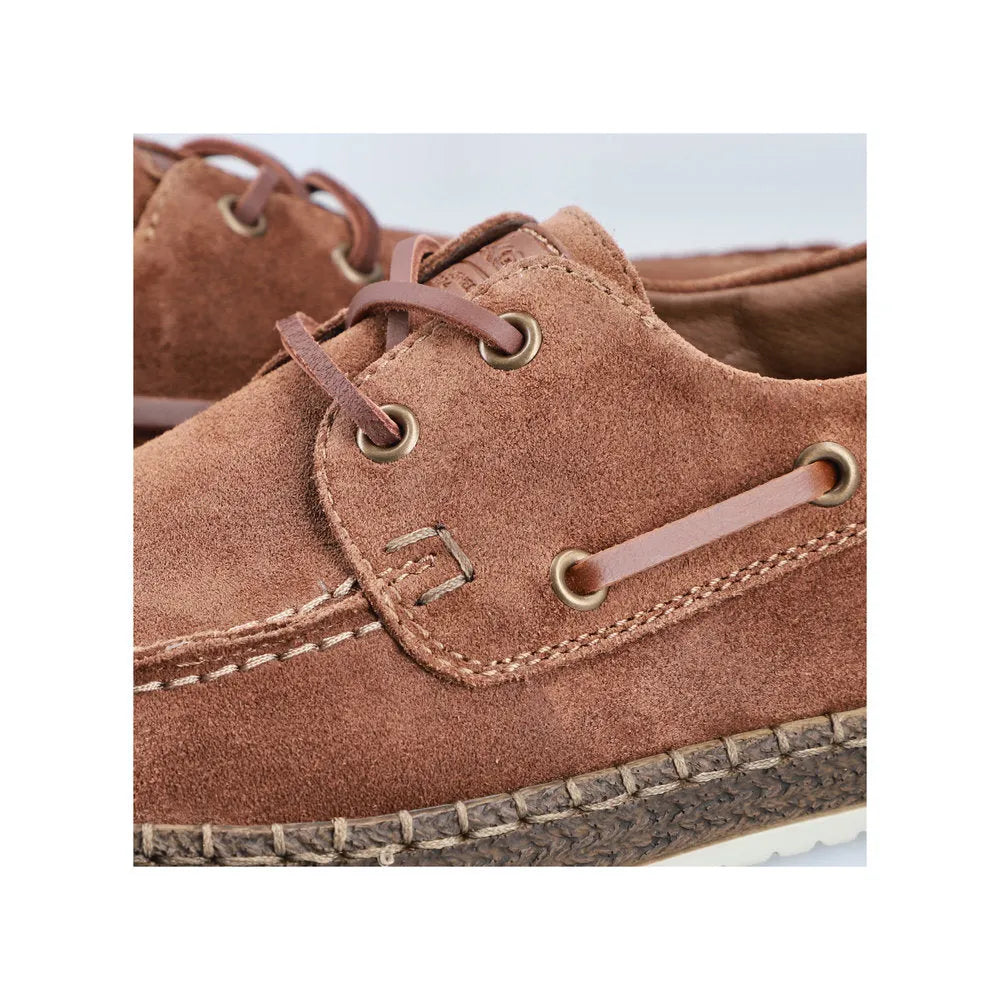 Rieker B5220-22 men's wide fit brown suede lace-up shoes with stitched detailing and sturdy textured sole.