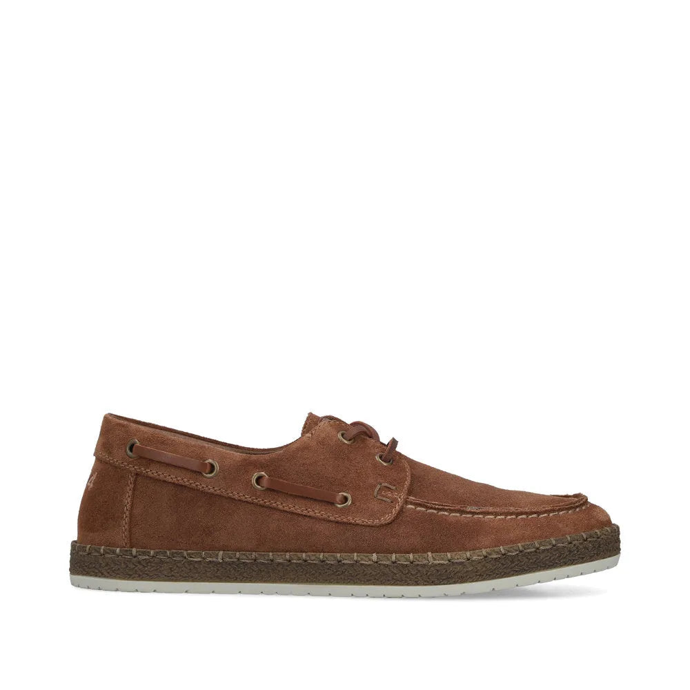 Rieker B5220-22 men's wide fit brown suede lace-up shoes with casual slip-on design and cushioned sole.
