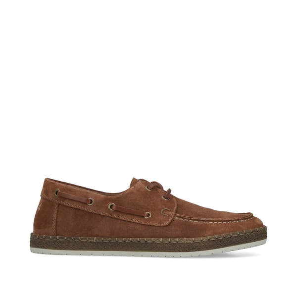 Rieker B5220-22 men's wide fit brown suede lace-up shoes with casual slip-on design and cushioned sole.