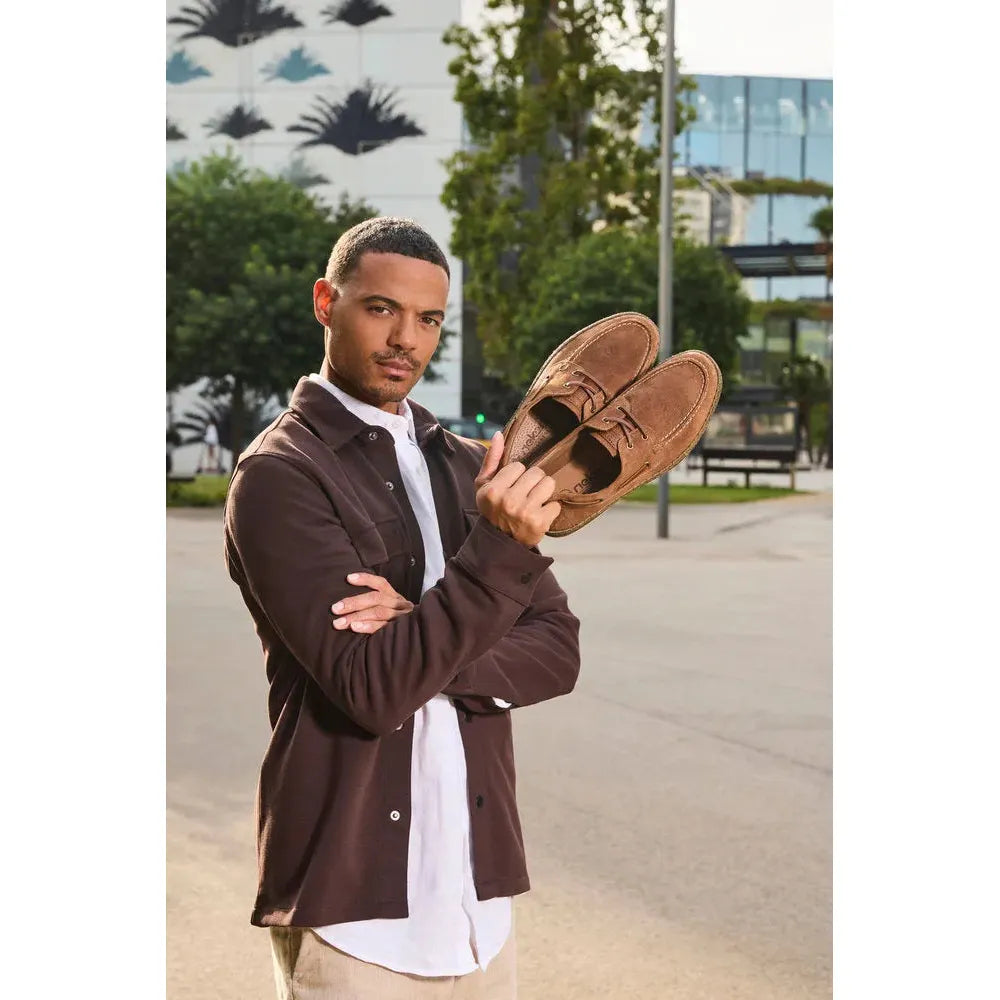 Rieker B5220-22 men's wide fit brown suede lace-up shoes, casual footwear with stylish design.