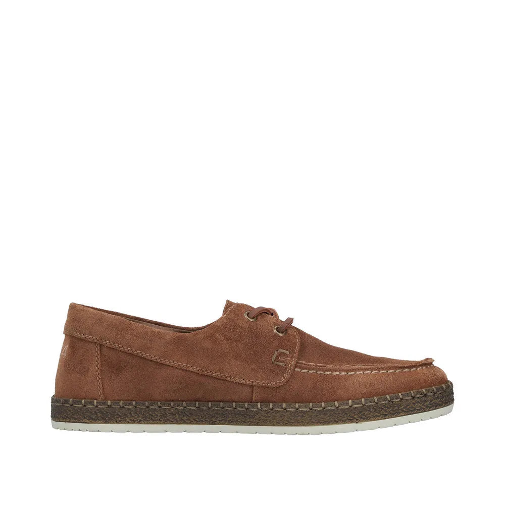 Rieker B5220-22 men's wide fit brown suede lace-up shoes with casual slip-on design and rubber outsole.