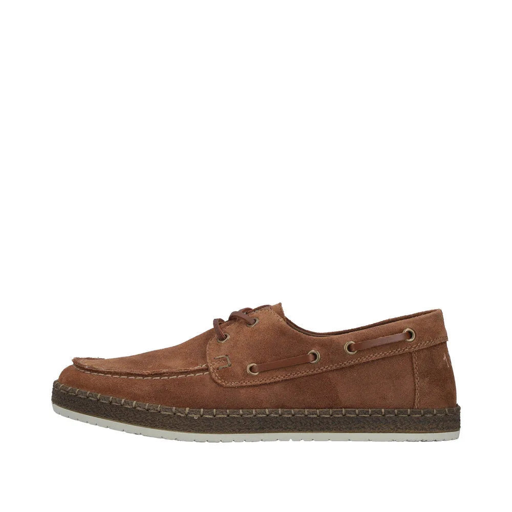 Rieker B5220-22 men's wide brown suede lace-up casual shoes with stitching detail and textured sole.