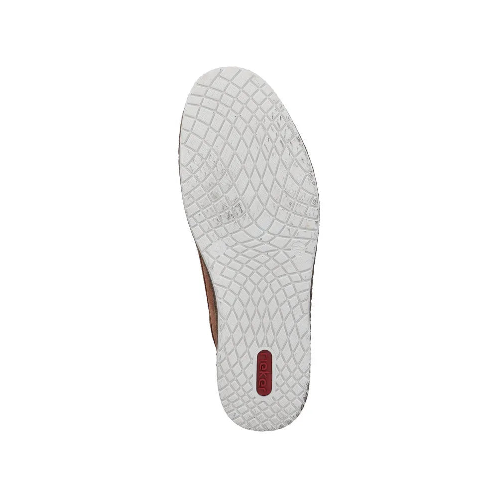 Rieker B5220-22 men's wide brown suede lace-up shoes with slip-resistant white rubber soles.