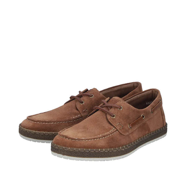 Rieker B5220-22 men's wide brown suede lace-up shoes with stitching detail and textured rubber sole.