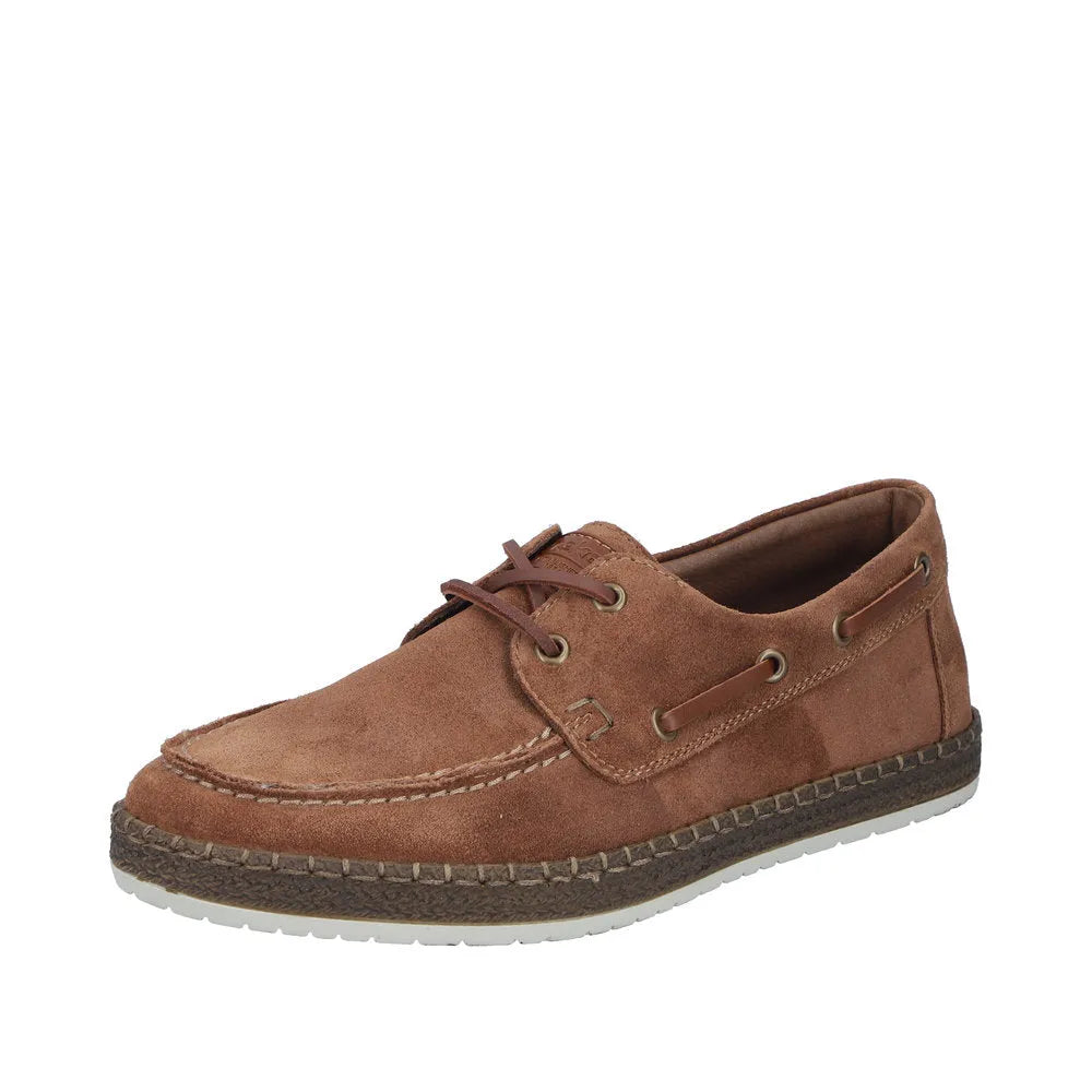 Rieker B5220-22 men's wide fit brown suede lace-up casual shoes with stitched detailing and rubber sole.