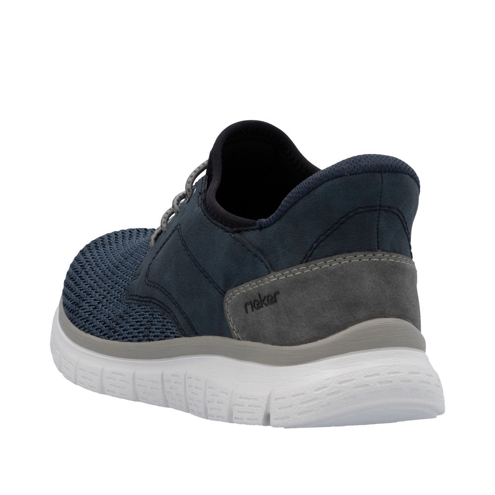 Rieker B6658-14 men's wide-fit midnight textile slip-on trainers with cushioned sole and sporty design.