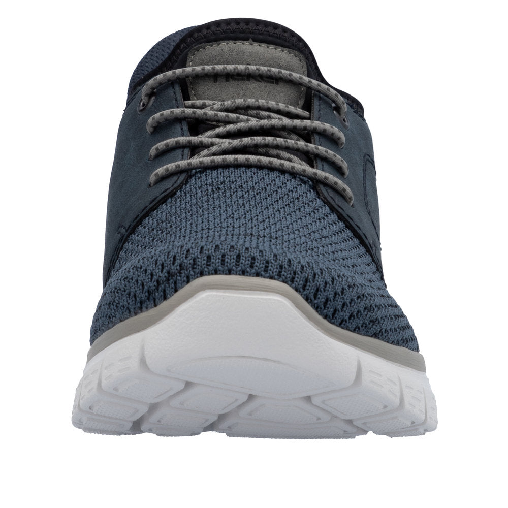 Rieker B6658-14 men's wide-fit midnight textile slip-on trainers with cushioned sole and breathable mesh upper.