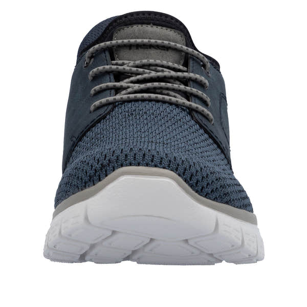 Rieker B6658-14 men's wide-fit midnight textile slip-on trainers with cushioned sole and breathable mesh upper.