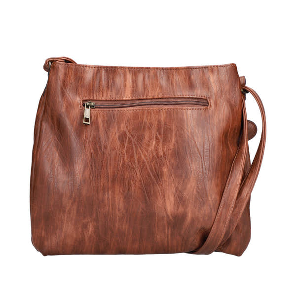 Rieker H1005-22 Antique Nut Brown leather handbag with zip pocket and adjustable strap.