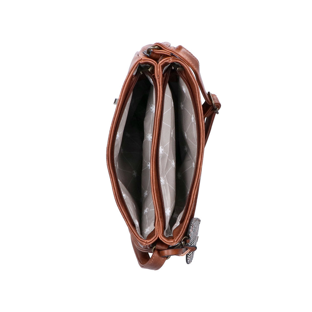 Rieker H1005-22 Antique Nut Brown Handbag with zip, interior compartments, and stylish design.
