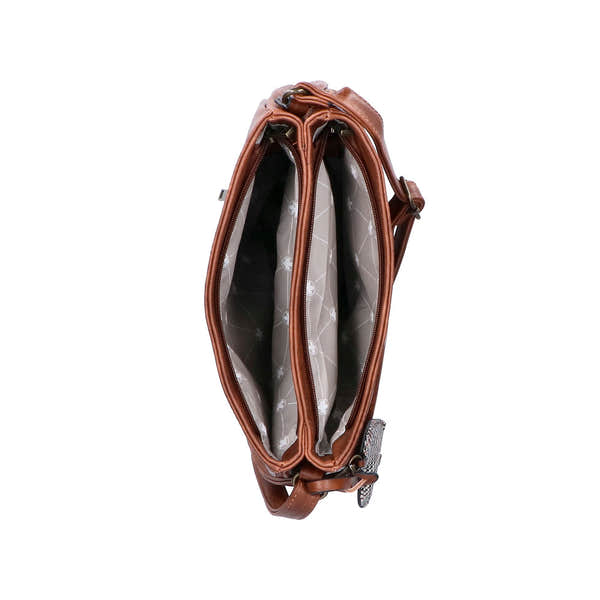 Rieker H1005-22 Antique Nut Brown Handbag with zip, interior compartments, and stylish design.