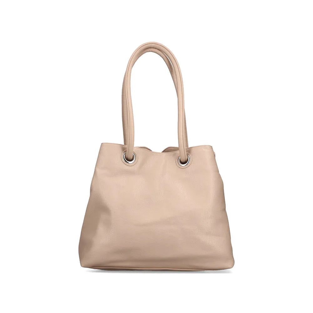 Rieker H1021-31 pink handbag with dual top handles and silver eyelet details, made of soft faux leather, stylish and spacious for daily use.