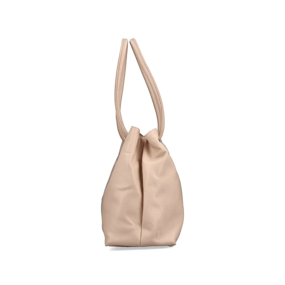 Rieker H1021-31 pink leather handbag with adjustable strap, stylish design, and spacious interior for everyday use.