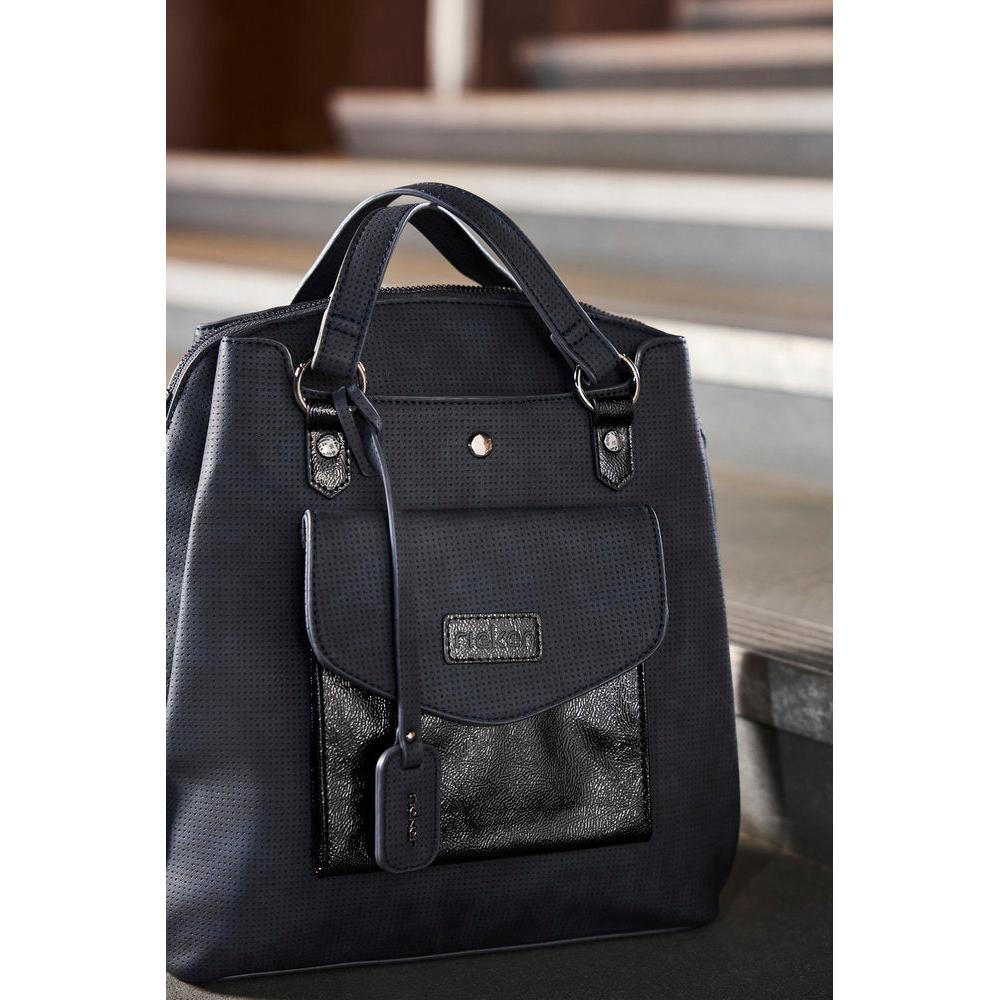 Rieker H1036-14 Ocean Navy & Black backpack with dual handles, front pocket, and textured synthetic material.