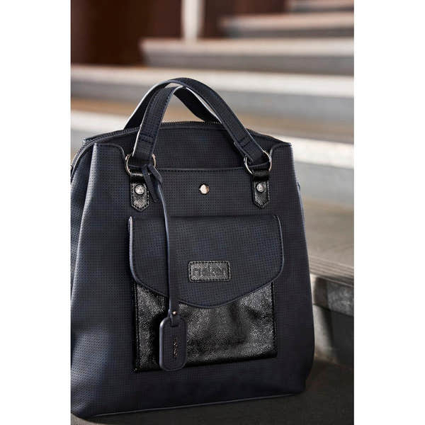 Rieker H1036-14 Ocean Navy & Black backpack with dual handles, front pocket, and textured synthetic material.